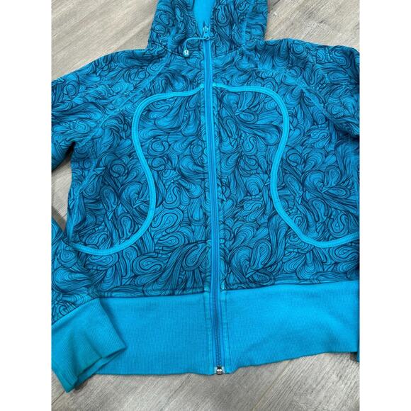 Rare Lululemon Womens Blue Turquoise Paisley Print Scuba Hoodie Jacket Size 10 - Picture 3 of 14